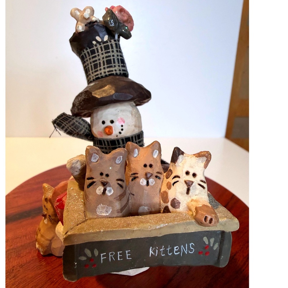 Vintage Kurt S Adler Free Kittens Cat Snowman Figurine